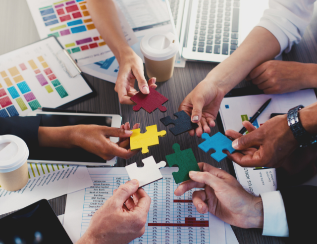 INTÉGRATION PROFESSIONNELLE puzzle main équipe travail